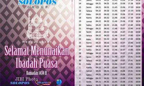 RAMADAN 2013 : Inilah Jadwal Imsakiyah Soloraya Selama 1 Bulan 