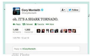 CORY MONTEITH MENINGGAL : Shark Tornado Jadi Pesan Twitter Finn Glee Terakhir