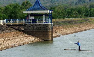 WADUK BADE BOYOLALI : Kemarau, Volume Air Waduk Menyusut Drastis