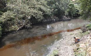 FOTO SUNGAI TERCEMAR LIMBAH PABRIK : Berwarna Kecoklatan