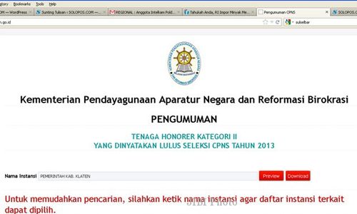 PENGUMUMAN CPNS 2013 : Update Terakhir! Berikut Seluruh Hasil CPNS K2 Instansi Pemda Se-Jawa Timur