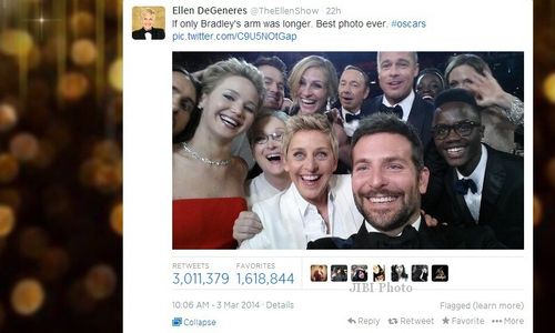 PIALA OSCAR 2014 : Foto Selfie Pemenang Oscar Diretweet 3 Juta Kali