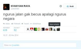 TWITTER IWAN FALS : Iwan Fals Sindir Tokoh Tak Becus Urus Jalan, Mau Urus Negara, Siapa Dia?