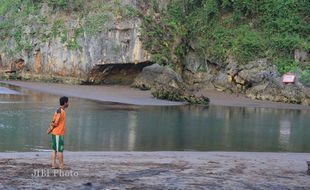 FOTO PANTAI BARON : Monyet ekor panjang bermain di Sungai Baron