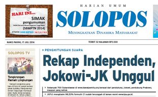 SOLOPOS HARI INI : Real Count Pilpres 2014, Jokowi Menang Telak di Kandang Banteng, hingga AQJ Divonis Bebas