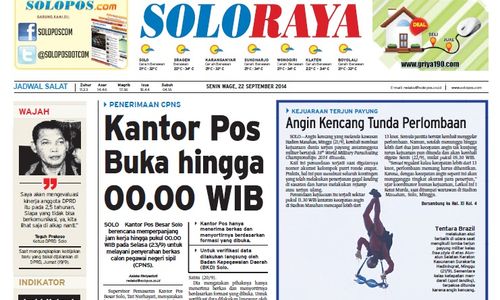 SOLOPOS HARI INI : Soloraya Hari Ini: Demi CPNS Solo, Kantor Pos Buka Hingga 00.00 WIB hingga Kejuaraan Terjun Payung