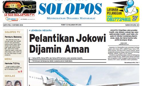 SOLOPOS HARI INI : Pelantikan Jokowi Dijamin Aman, Timnas U-19 Kalah hingga Kepulangan Jemaah Haji