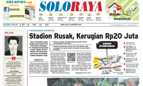 SOLOPOS HARI INI : Soloraya Hari Ini: Stadion Manahan Rusak, Rumah Kades Puhgogor Diruwat hingga Rumah Jokowi bakal Dilengkapi Pos Jaga