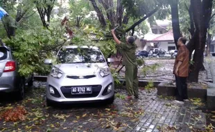 ANGIN KENCANG SOLO : Hujan-Angin Terpa Solo, Atap Asbes Berjatuhan dan Mobil Tertimpa Pohon