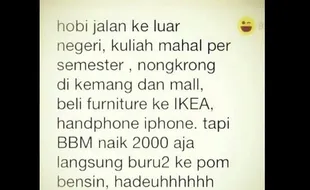 TRENDING SOSMED : Dari #BBMNaik hingga #SalamDuaRibu, Inilah Kumpulan Meme Kenaikan Harga BBM