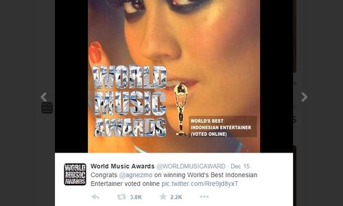 KABAR ARTIS : Agnes Monica Menangi Penghargaan World Music Awards 2014