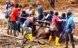 FOTO BENCANA BANJARNEGARA : Hewan Korban Tanah Longsor Turut Dievakuasi