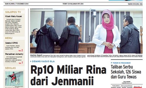 SOLOPOS HARI INI : Rp10 Miliar Rina dari Jenmanii, Teror di Pakistan, hingga Kisah Pemandu Karaoke