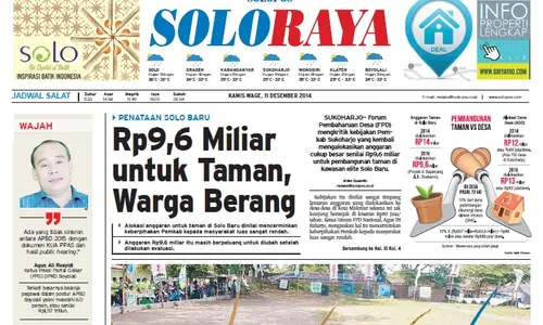 SOLOPOS HARI INI : Soloraya Hari Ini: Penataan Taman Solo Baru hingga Warga Protes Banyaknya Pungutan Sekolah