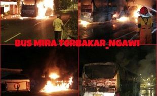 KECELAKAAN NGAWI : Bus Mira Ludes Terbakar di Ngawi