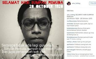 HARI SUMPAH PEMUDA : Meme Arie Kriting: Semoga Tak Ada Guyonan “Sumpah Saya Muda!”