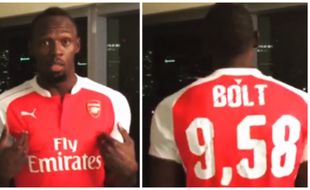 ULAH SUPORTER : Kalah Taruhan,Usain  Bolt Terpaksa Pakai Jersey Arsenal