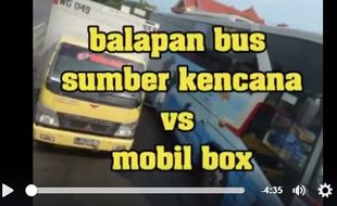 BALAPAN BUS VS TRUK BOKS : Aksi Ugal-Ugalan Sopir “Sumber Kencono” Saat Emosi