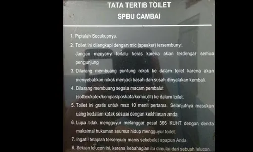 MEME LUCU : Aturan Nyeleneh Toilet SPBU: "Pipislah Secukupnya" hingga Mic Tersembunyi