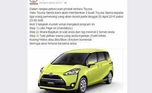 MOBIL BARU TOYOTA : Toyota Sienta Sudah Jadi Mobil Idaman