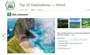 Bali Pimpin 25 Besar Destinasi Wisata Terbaik Dunia Versi Trip Advisor