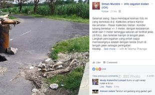 INFRASTRUKTUR KLATEN : Gorong-Gorong Berlubang, Drum Dipasang di Tengah Jalan