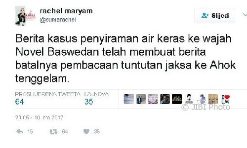 Sebut Pemberitaan Novel Baswedan Pengalihan Isu, Rachel Maryam Diamuk