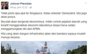 TURN BACK HOAX : Pernyataan Akun Mengatasnamakan Jokowi Soal Disneyland di Boyolali Hoaks!