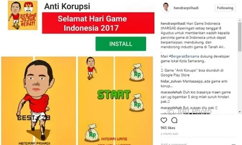 HARI GAME INDONESIA : Wali Kota Ajak Download Game Anti Korupsi Bikinan Semarang