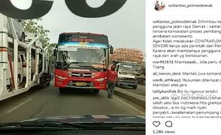 LALU LINTAS DEMAK : Lawan Arus di Demak, Bus Surabaya-Semarang Cuma Dipaksa Mundur