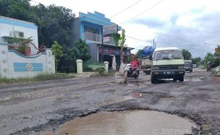 INFRASTRUKTUR KLATEN : Geram, Warga Tanam Pohon Pisang di Lubang Jalan Pakis-Wonosari