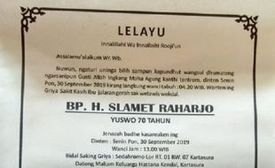 Kabar Duka, Pemilik Warung Bebek H. Slamet Solo Meninggal Dunia