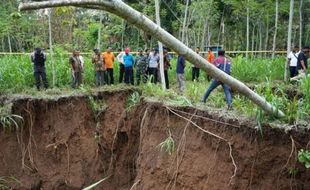 Tanah Pekarangan Warga Pacitan Tiba-Tiba Ambles Sedalam 7 Meter