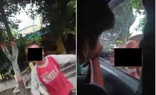 Tak Diberi Uang, Bocah Pengemis Ngamuk Tendang Mobil