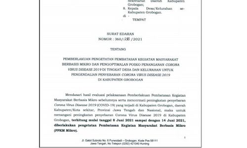 Grobogan Zona Merah, Bupati Kembali Terbitkan SE PPKM Mikro