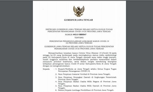 Ini 7 Instruksi Gubernur Terkait Lonjakan Kasus Covid-19 di Jateng