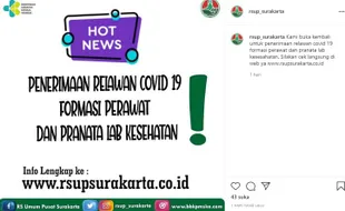 RSUP Surakarta Juga Buka Penerimaan Relawan Covid-19, Ini Syaratnya