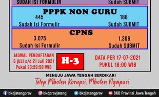 Tinggal 3 Hari Lagi, Lowongan 4 Formasi CPNS dan 31 Formasi PPPK di Jateng Masih Nol Pelamar