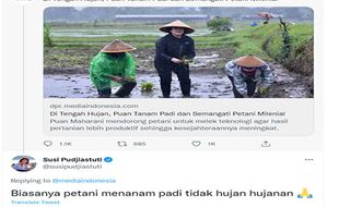 Puan Tanam Padi saat Hujan, Susi Pudjiastuti Beri Komentar Begini