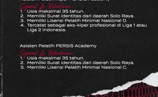 Dibuka, Lowongan Asisten Pelatih Persis Solo Academy