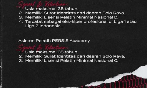 Dibuka, Lowongan Asisten Pelatih Persis Solo Academy