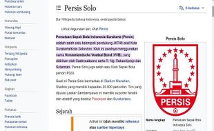 Waduh! Wikipedia Sebut Persis Solo Bukan Klub Bola, Tapi Wota