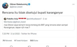 Misinformasi, Gibran Sebut Bupati Karanganyar Tak Setuju BST