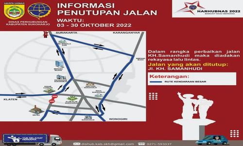 Catat Lur! Jalan KH Samanhudi Sukoharjo Ditutup 3-30 Oktober 2022