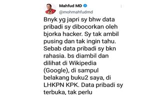 Tak Peduli Diretas, Mahfud Md: Data Pribadi Saya Milik Umum