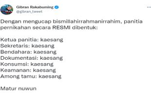 Kelakar Gibran Umumkan Susunan Panitia Pernikahan Kaesang