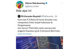 Gibran Ikut Tanggapi Kasus Viral Oknum TNI Aniaya Pegawai Karaoke di Boyolali