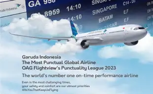 Garuda Indonesia Raih Predikat Maskapai Paling Tepat Waktu di Dunia