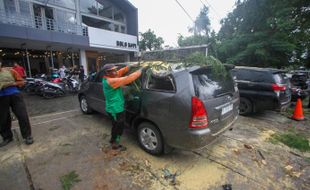 Hujan dan Angin Kencang Terjang Solo, 3 Mobil Rusak Tertimpa Pohon Tumbang