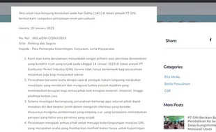 PT GNI Buka Suara Soal Bentrokan Antarpekerja, Ini Pernyataan Lengkapnya